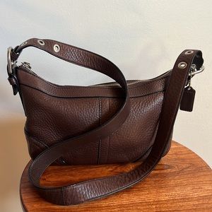 Coach brown pebbled leather convertible cross body bag with adjustable strap